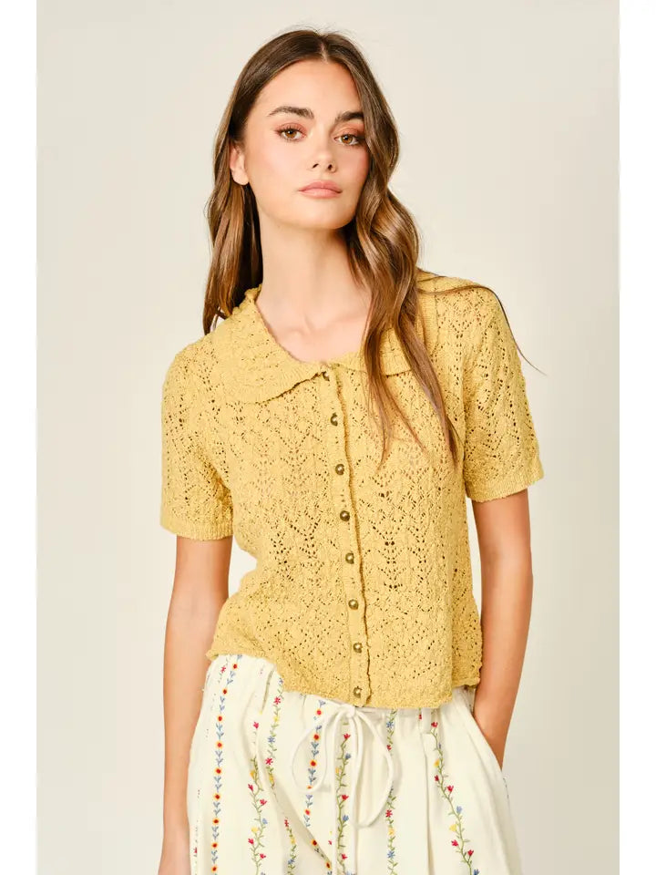 Collared Short Sleeve Open Cardigan