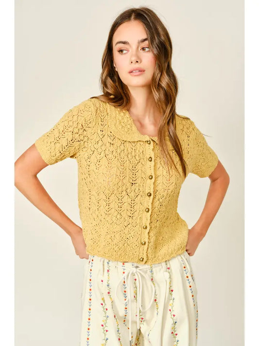 Collared Short Sleeve Open Cardigan