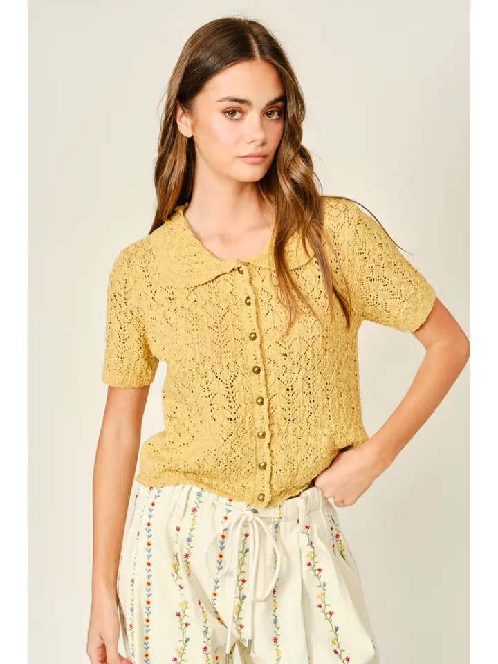 Collared Short Sleeve Open Cardigan