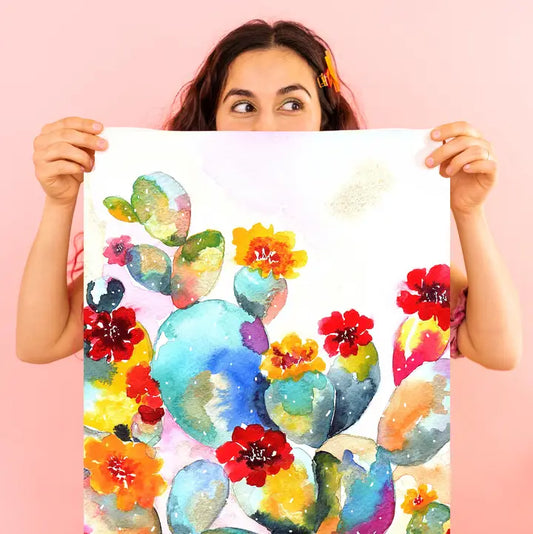 Colorful Cactus Flower Kitchen Tea Towel