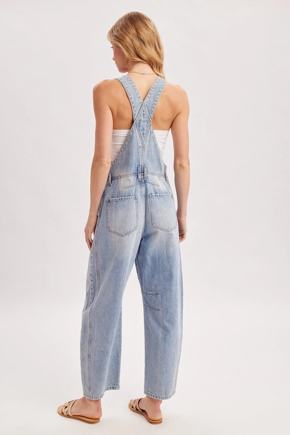 Light Wash Denim Barrel Overalls