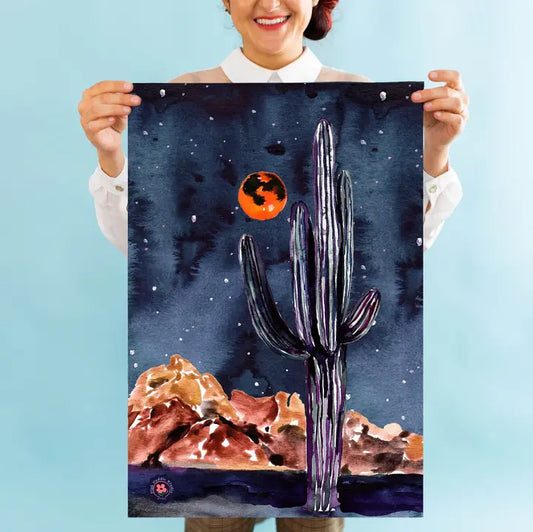 Desert Night Saguaro Tea Towel