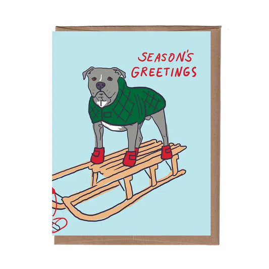 Dog On Sled Holiday Greeting Card