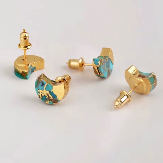 Crescent Copper Turquoise Lace Earrings