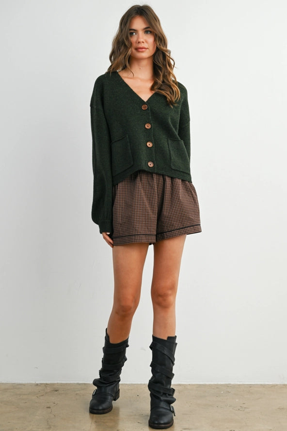 Brown Plaid High Waisted Soft Shorts