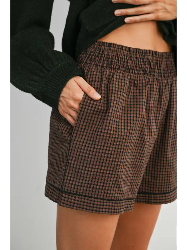Brown Plaid High Waisted Soft Shorts