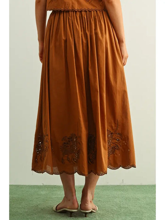Coffee Embroidered Skirt