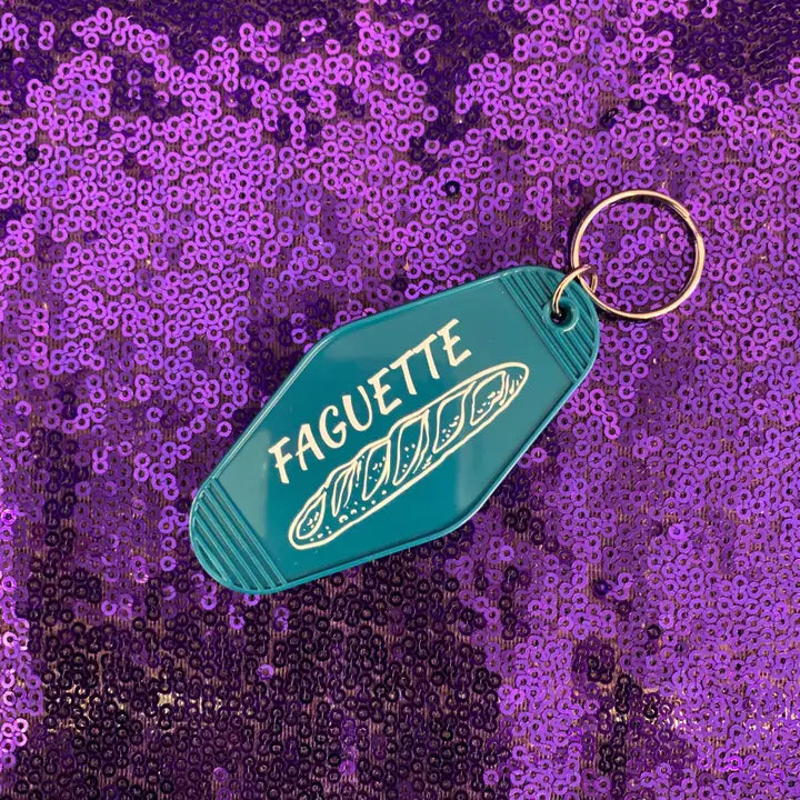 Faguette Gay Pride Motel Keychain with Baguette Bread Motif