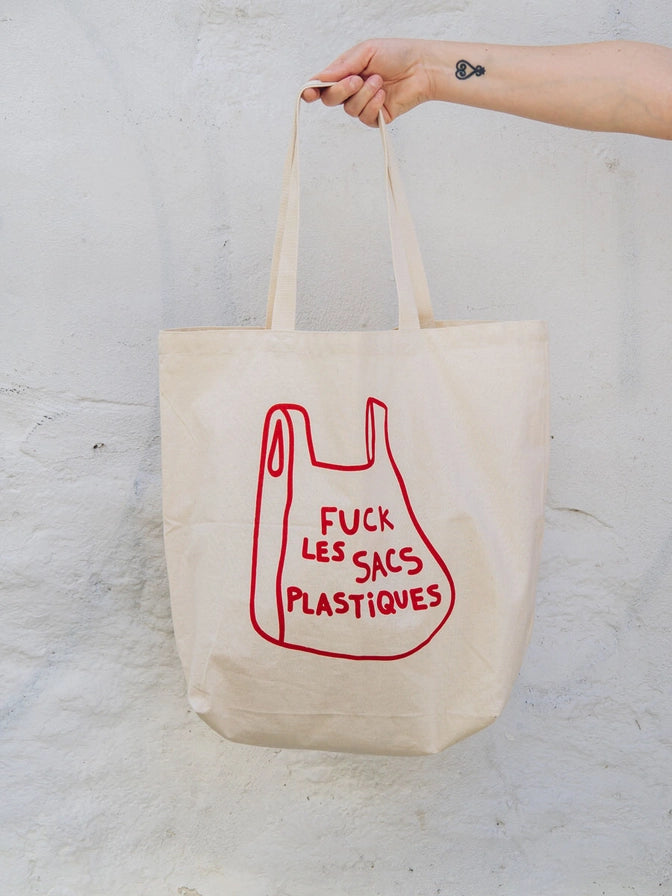 Fuck Plastique French Printed Cotton Tote Bag