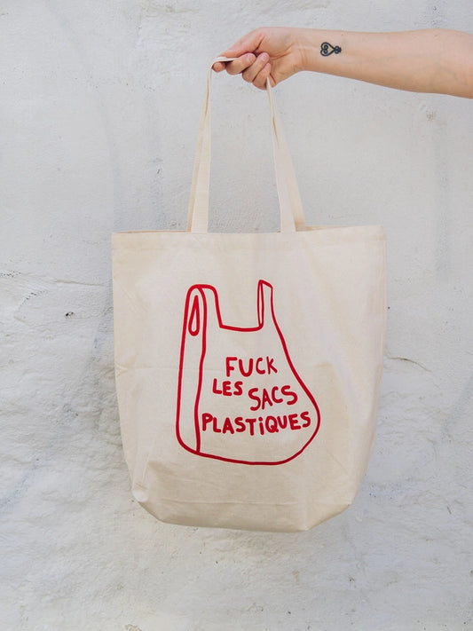 Fuck Plastique French Printed Cotton Tote Bag