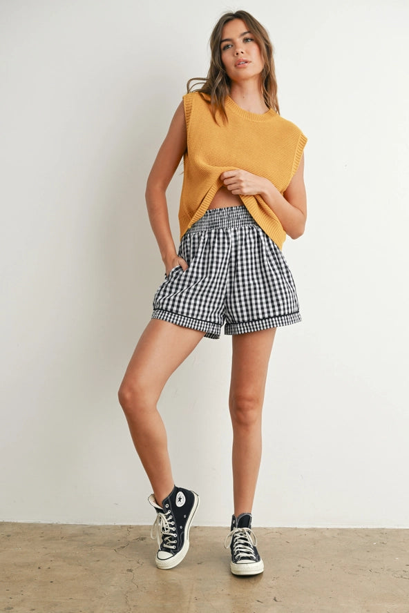 Gingham High Waisted Soft Shorts