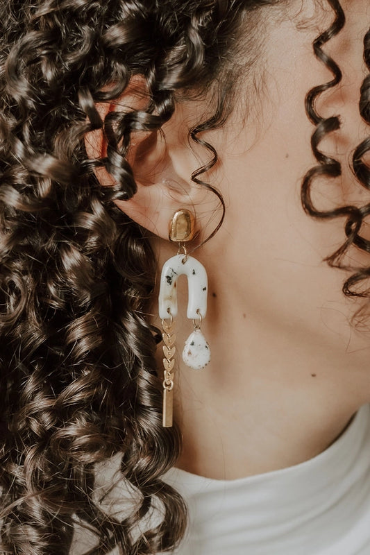 Gold Cheetah & Leaf Chain Porcelain Earrings