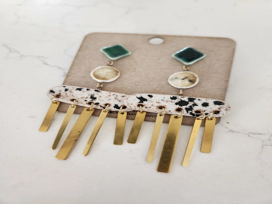 Green Ink Spot Tassel Earrings