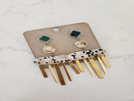 Green Ink Spot Tassel Earrings