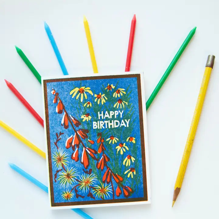 Happy Birthday Blue Sky Wildflowers Letterpress Card
