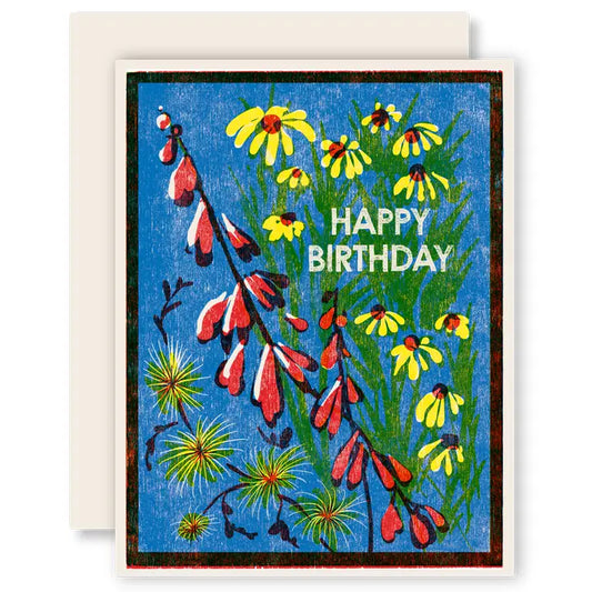 Happy Birthday Blue Sky Wildflowers Letterpress Card