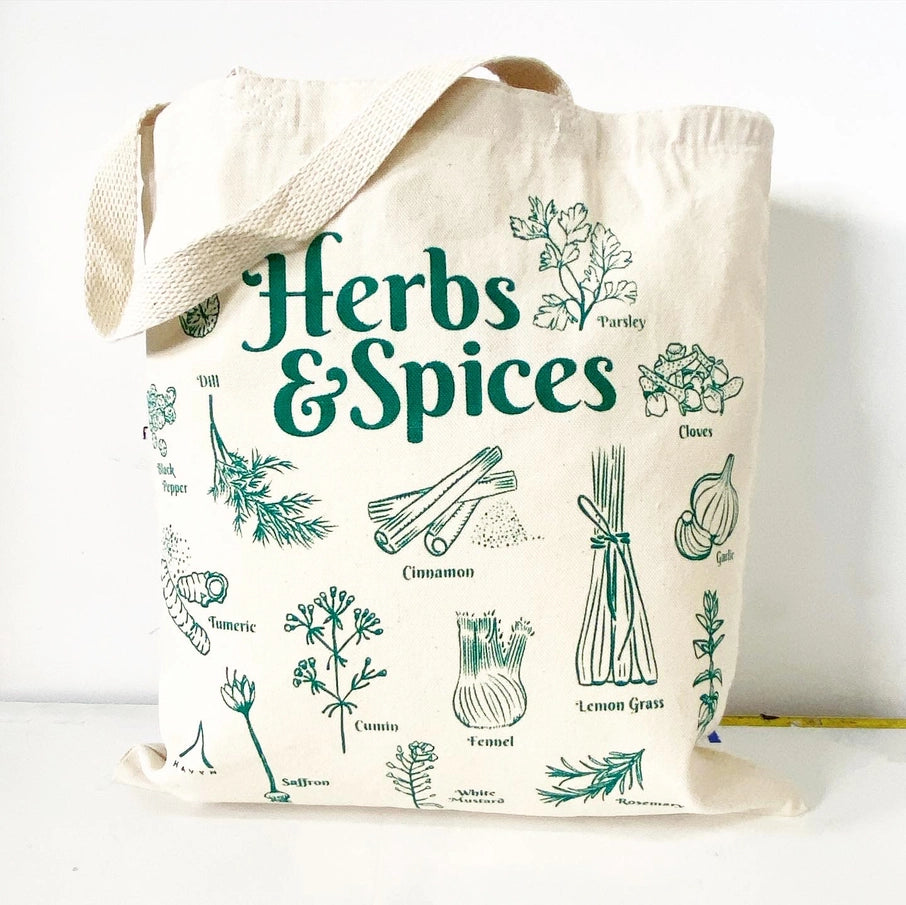 Herbs Hand Printed Canvas Tote Bag