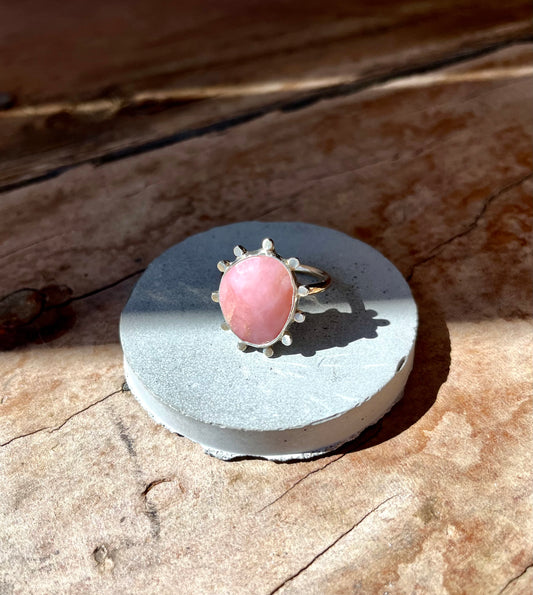 Pink Peruvian Opal Dot Ring