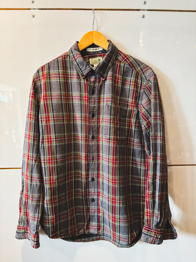 LL Bean gray plaid flannel- vintage