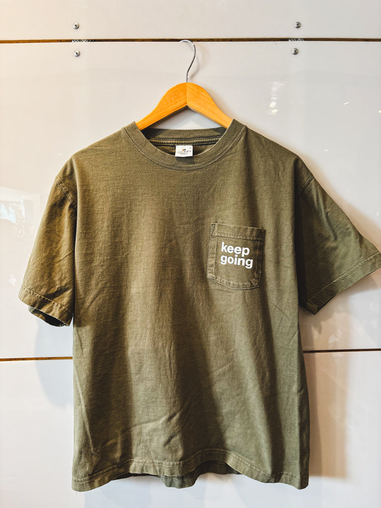 Keep Going army green s/s tee - upcycled