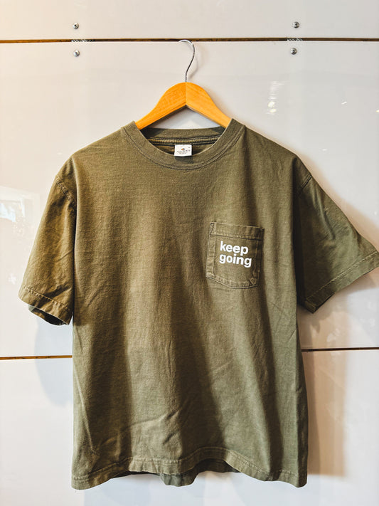 Keep Going army green s/s tee - upcycled