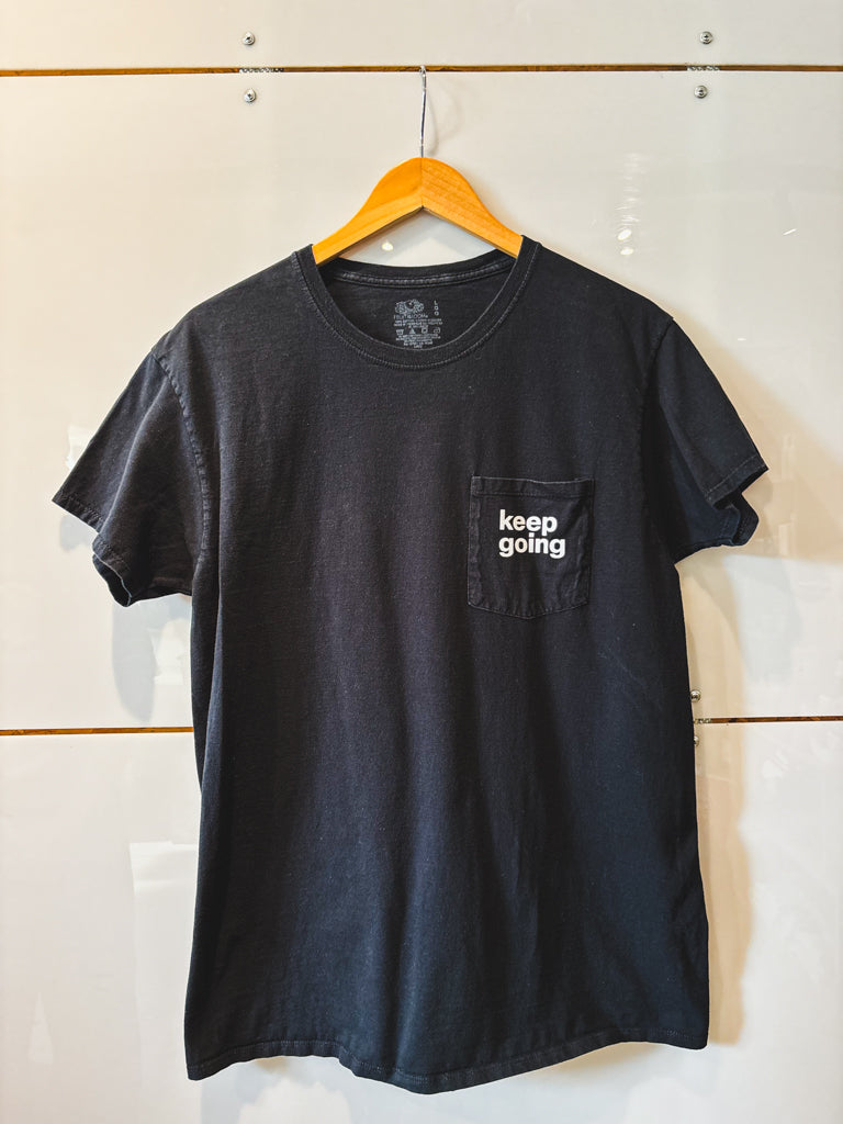 Keep Going black pocket s/s tee - upcycled