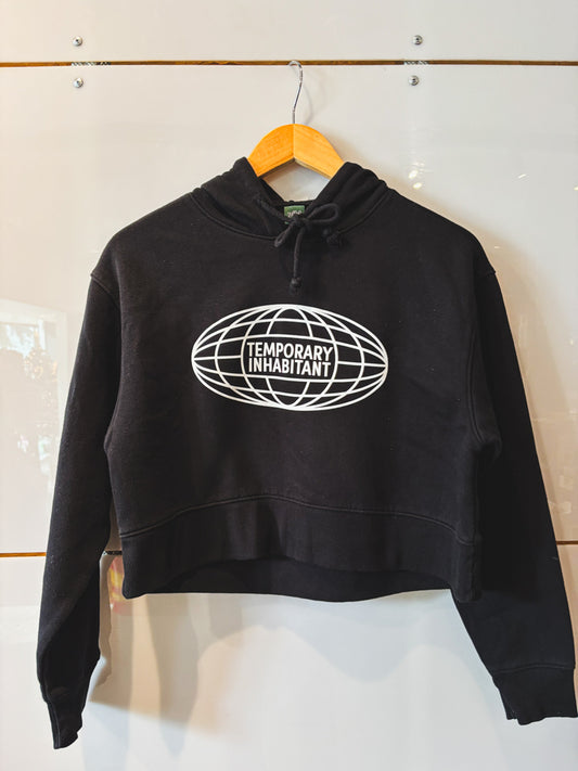 Globe black cropped hoodie - upcycled