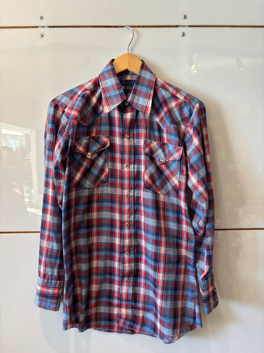 Panhandle Slim light blue and red pearl snap western l/s shirt- vintage
