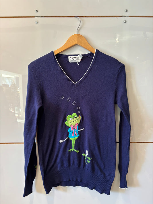Navy embroidered golf frog sweater - vintage