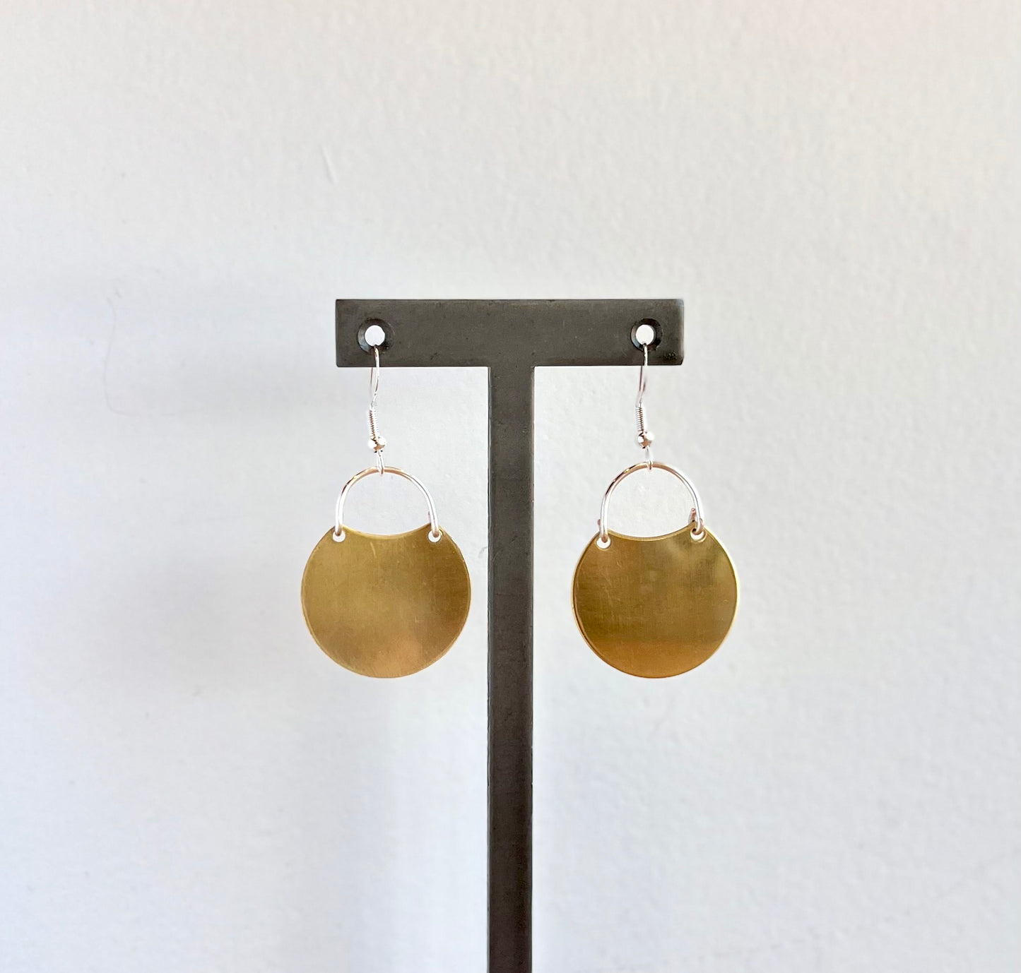 Small Brass Shield Silver Earrings