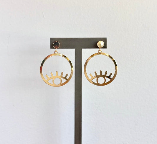 Round Gold Plated Eye Charm Earrings