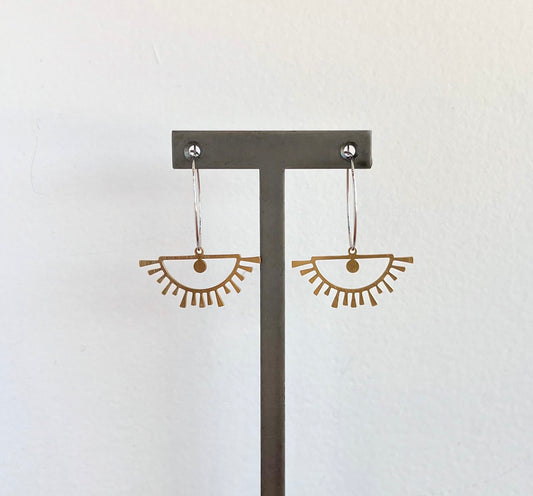 Brass Mod Eye Silver Hoop Earrings