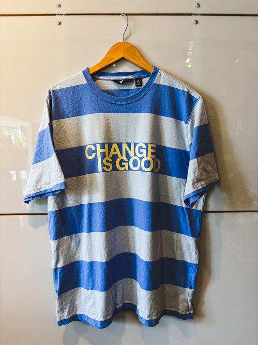 Change is Good blue stripe s/s tee - upcycled