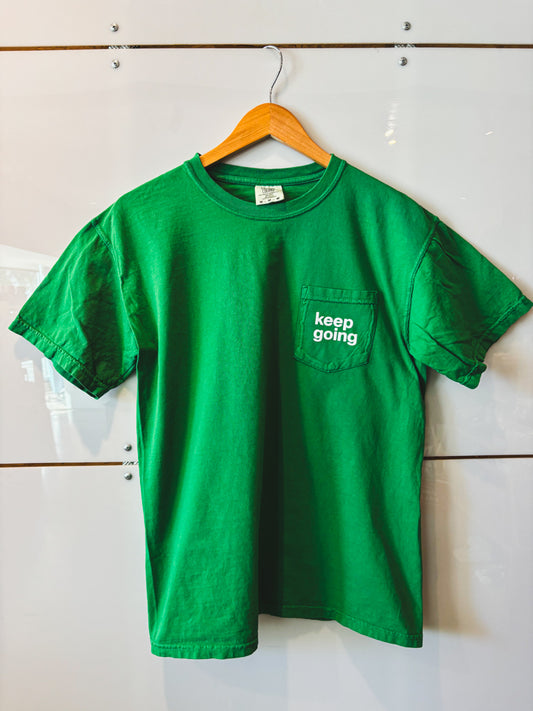 Keep Going kelly green pocket s/s tee - upcycled