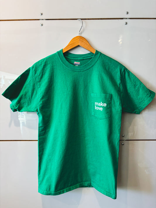 Make Love green pocket s/s tee - upcycled