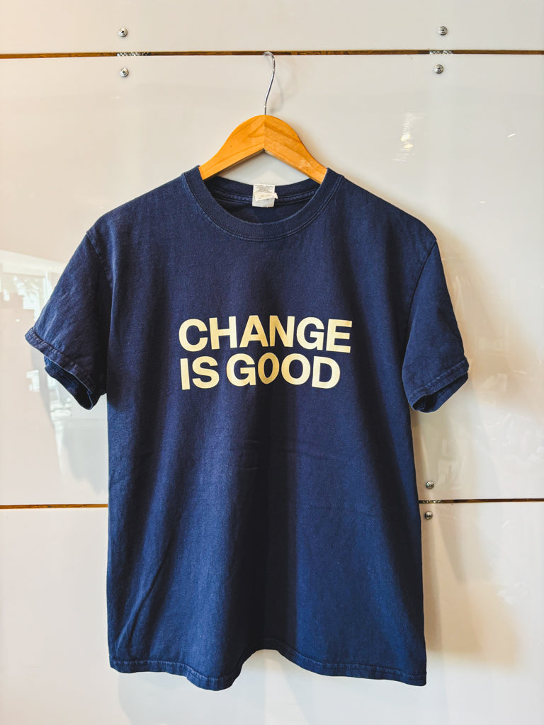 Change is Good navy w/cream lettering s/s tee - upcycled