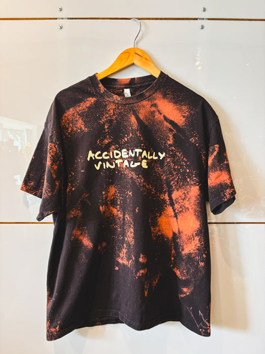 Accidentally Vintage black with bleach splatter and cream design - upcycled