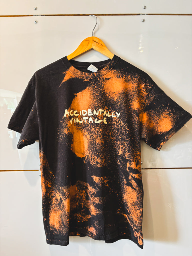 Accidentally Vintage black with bleach splatter and cream design - upcycled