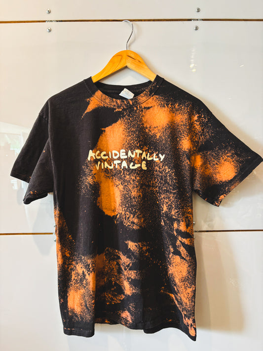 Accidentally Vintage black with bleach splatter and cream design - upcycled
