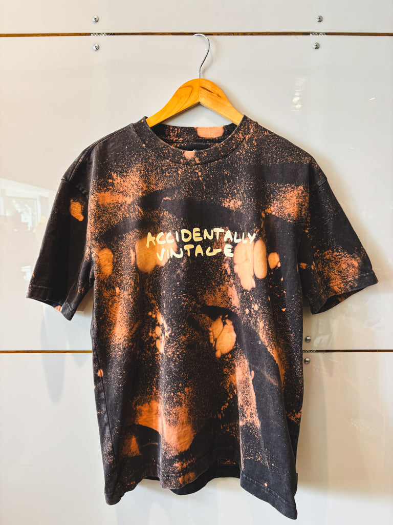 Accidentally Vintage black with bleach splatter and cream design - upcycled