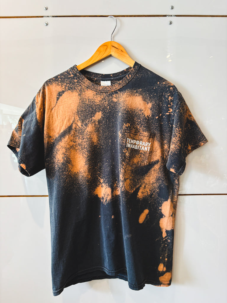 Logo black with bleach splatter pocket tee - upcycled