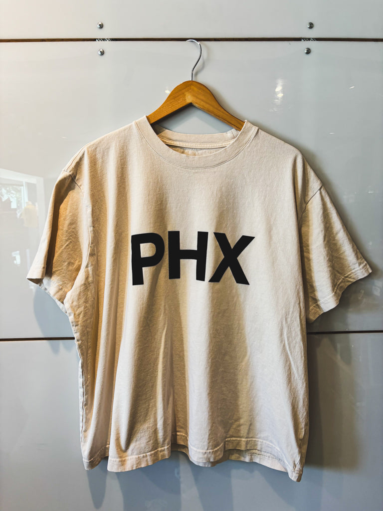 Big PHX cream s/s tee with black flock design - upcycled