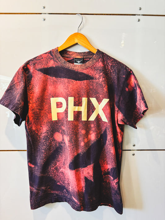 Big PHX with bleach splatter navy tee with cream design - upcycled