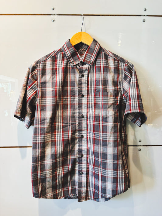 Gray Plaid s/s button up- vintage