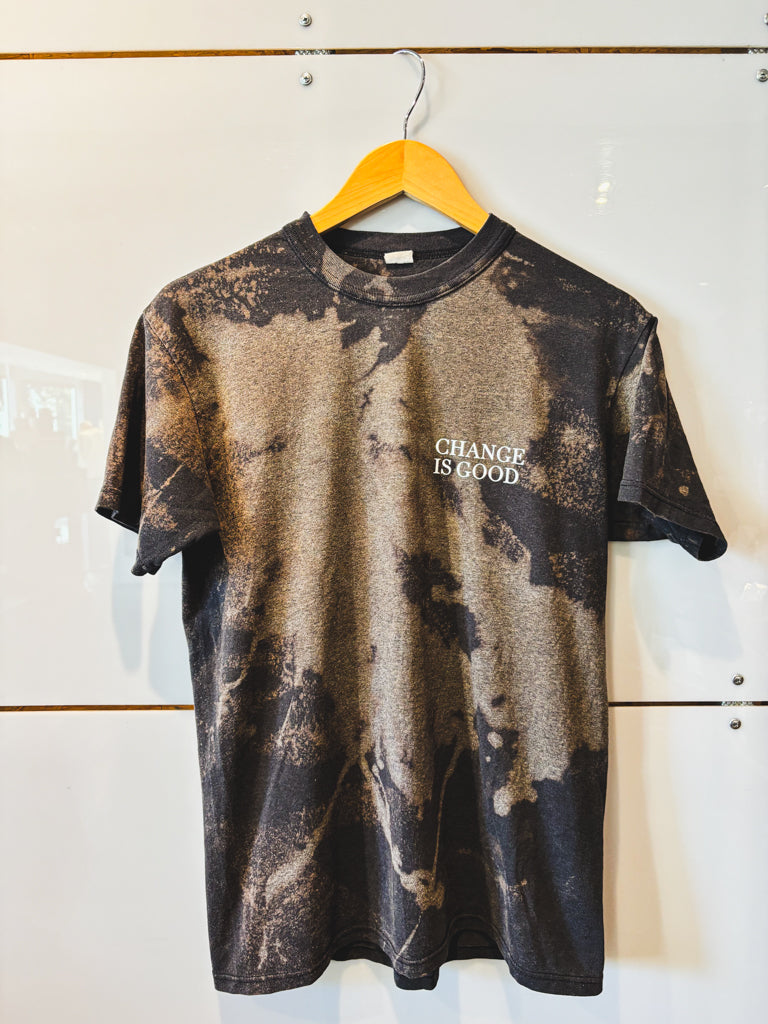 Change is Good small serif black bleached s/s tee - upcycled