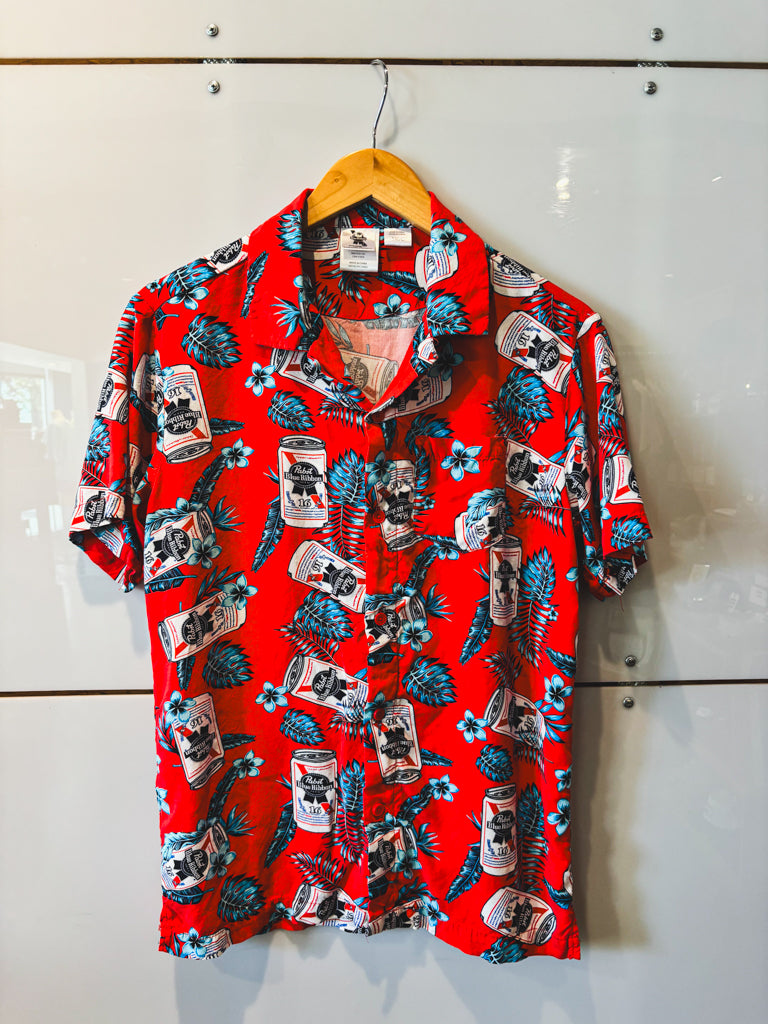 Pabst Blue Ribbon Hawaiian s/s button up- previously loved