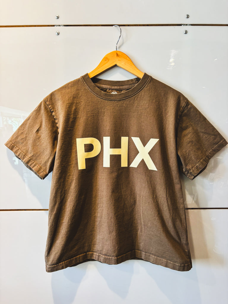 Big PHX olive tee with cream design - upcycled