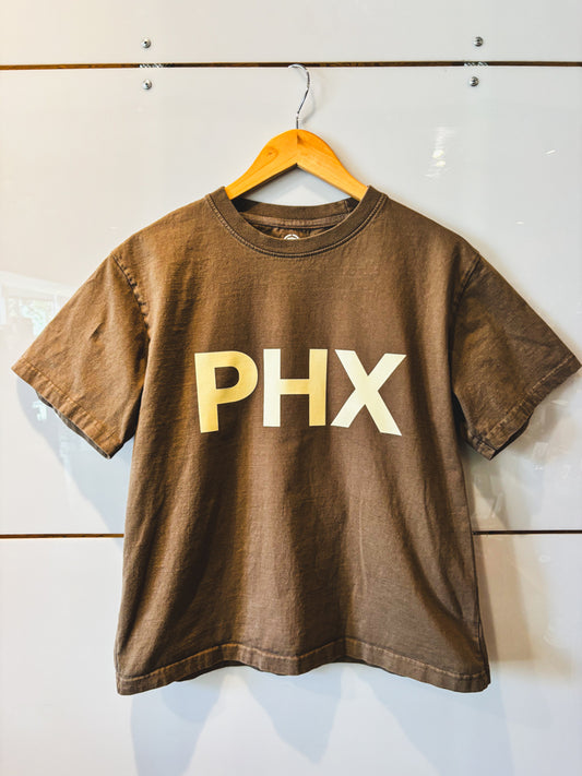 Big PHX olive tee with cream design - upcycled