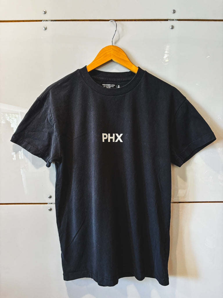 PHX black tee with white design on lapel - upcycled