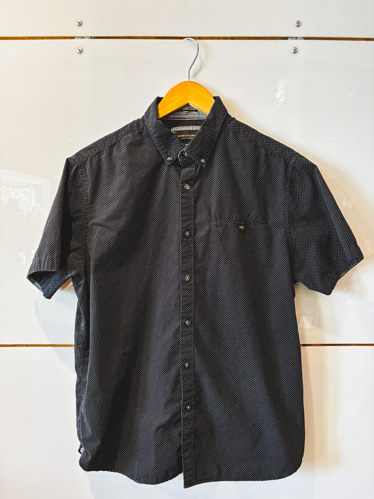 Denim & Flower black w/ polka dots s/s button-up - previously loved